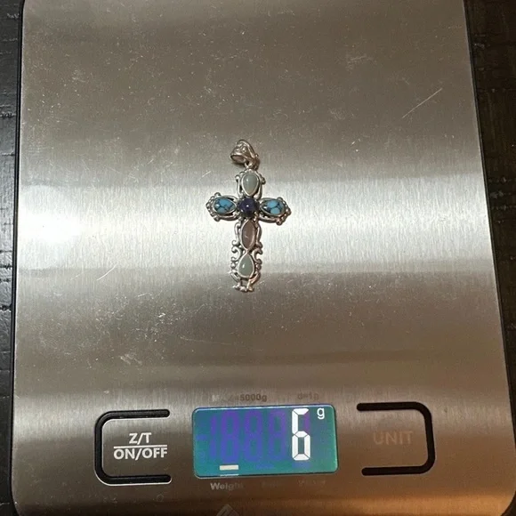 Vintage Sterling Silver Cross With Multicolored Gemstones 1.75 Inches Signed - Picture 8 of 8